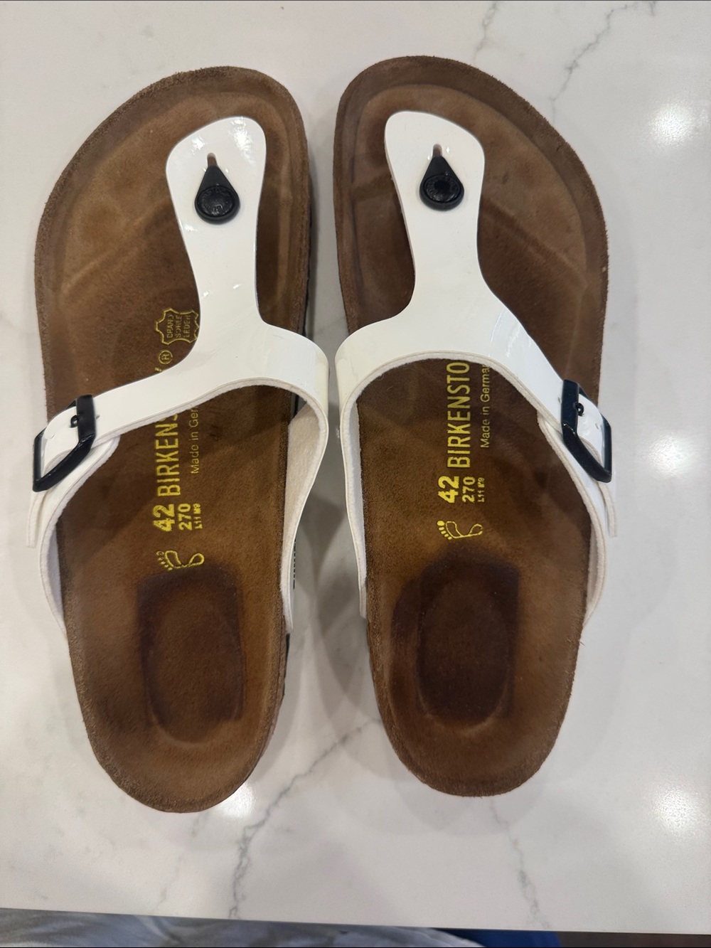 Birkenstock White Patent Gizeh Thong Sandals